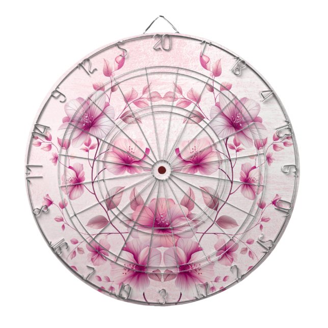 Tabla Dardos Dartboard de Flores Rosa de Aquarela (Frente)