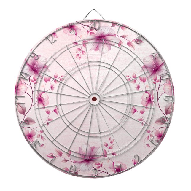 Tabla Dardos Dartboard de Flores Rosa de Aquarela (Frente)