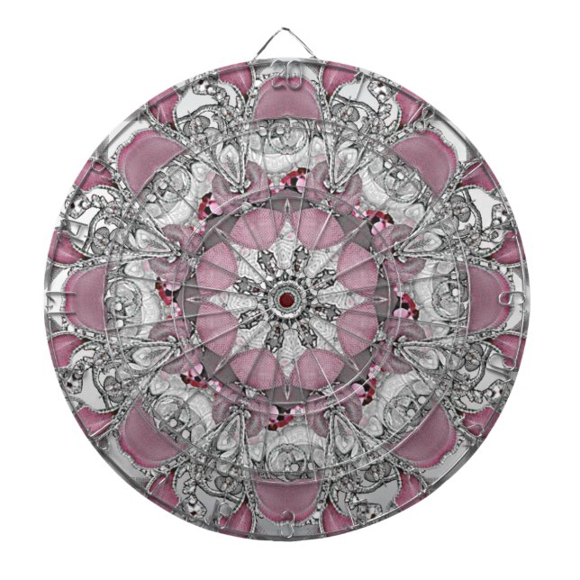 Tabla Dardos Dartboard decorativa de prata rosa elegante (Frente)