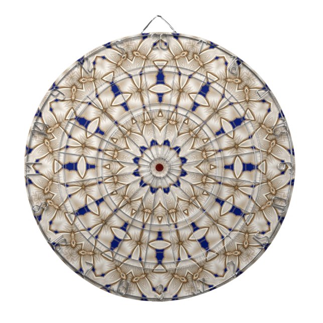 Tabla Dardos Dartboard Floral Geométrico Dourado Azul (Frente)