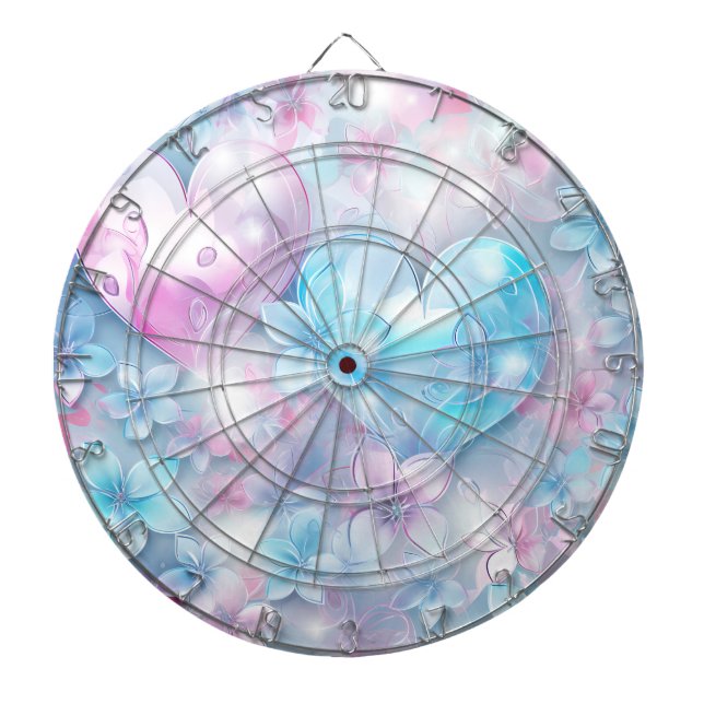 Tabla Dardos Dartboard Rosa Aqua Hearts and Flowers (Frente)