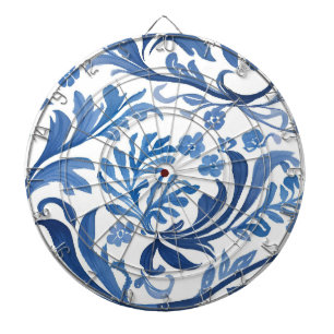 Tabla Dardos Desenho Floral Azul e Branco   Padrão Chinoiserie