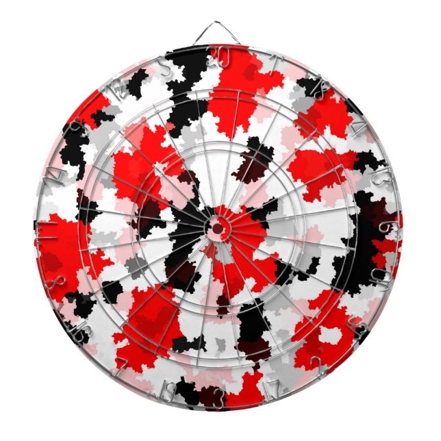 Tabla Dardos Design abstrato do Camo Branco Preto Vermelho (Frente)