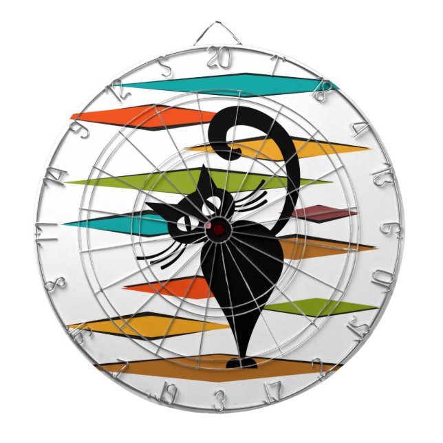 Tabla Dardos design de gato preto meio século (Frente)