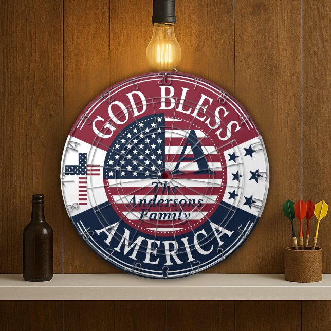 Tabla Dardos Dourado Bless America Custom Family Name 4 De Julh (Gold Bless America Custom Family Name 4th Of July Dart Board
)