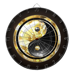 Tabla Dardos Dourado Yin Yang a preto