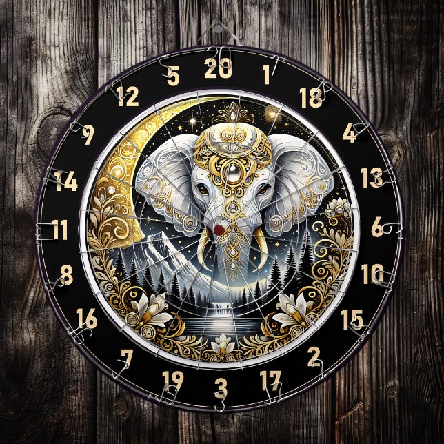 Tabla Dardos Elefante Branco brilha sob a lua Ouro (Criador carregado)