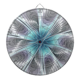 Tabla Dardos Elegance Modern Blue Cinza White Fractal Art Flowe