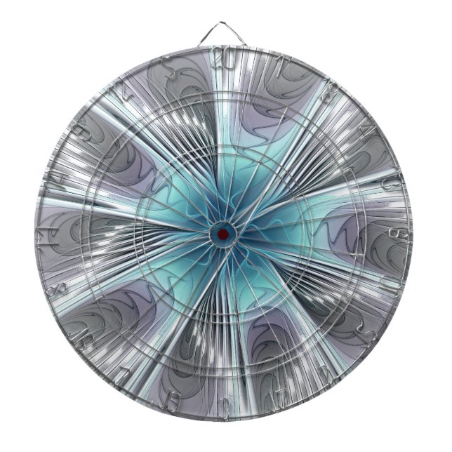 Tabla Dardos Elegance Modern Blue Cinza White Fractal Art Flowe (Frente)