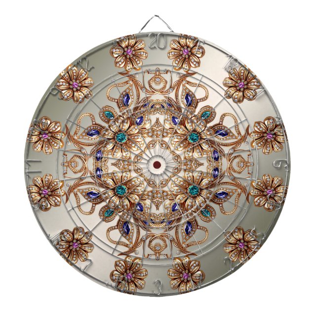 Tabla Dardos Elegant Gold Jewel Flowers Dartboard (Frente)