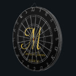 Tabla Dardos Elegante Dourado Monograma Nome Inicial Personaliz<br><div class="desc">Elegante preto e Dourado Monograma Nome inicial Cartão de dardo personalizado</div>