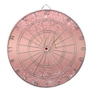 Tabla Dardos Elegante Monograma Luxo Brilho Dourado Rosa