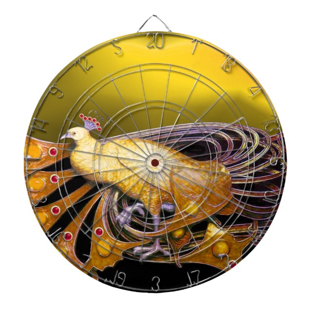 TABLA DARDOS ELEGANTE PEACOCK NO AMARELO DOURADO (Frente)