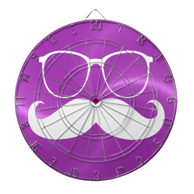 Tabla Dardos Engraçado bigode branco no fundo de metal roxo (Frente)