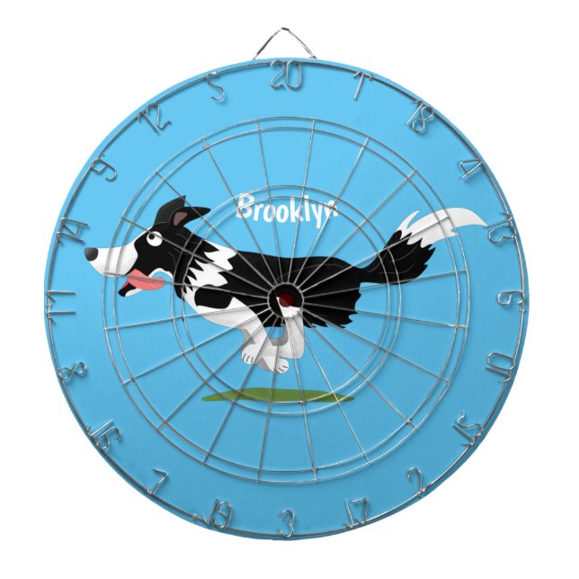 Tabla Dardos Engraçado Cão da Borda Collie executando desenho a (Frente)