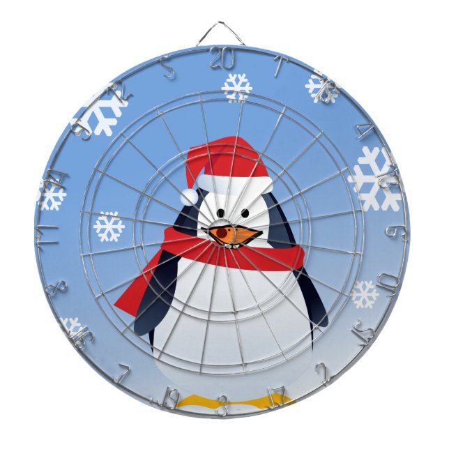 Tabla Dardos Engraçado Pinguim Natal Papai Noel Flocos de Neve (Frente)