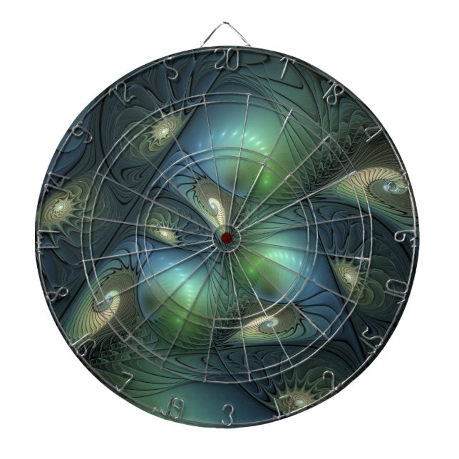 Tabla Dardos Espirais Teal Beige Verde Abstrato Fractal (Frente)