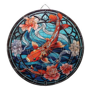 Tabla Dardos Estilo de Vidro Asiático Koi Fish e Camellias