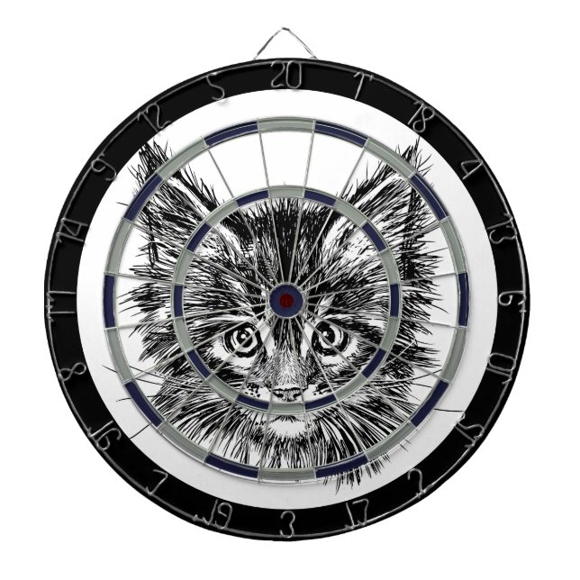 Tabla Dardos Face de Kitten Preta e Branca (Frente)