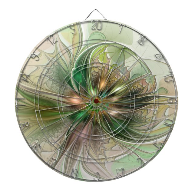 Tabla Dardos Fantasy Moderna Abstrato, Flor Fractal Colorida (Frente)