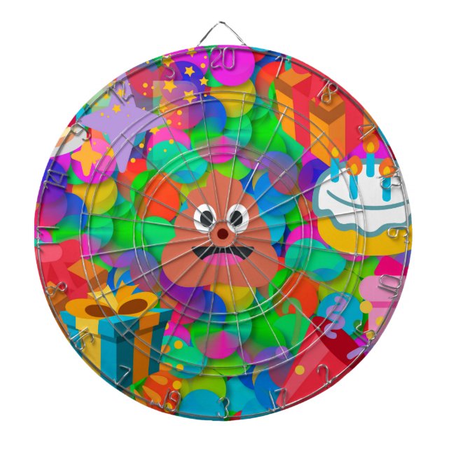 Tabla Dardos feliz cocô de aniversário emoji (Frente)