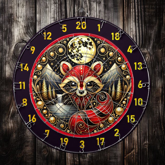 Tabla Dardos Fiery Red Raccoon Sob o céu estrelado (Criador carregado)