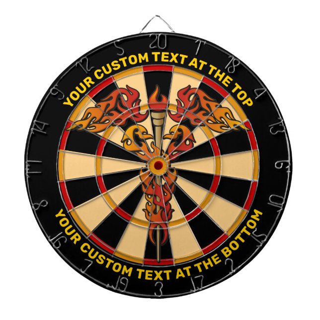 Tabla Dardos Flames Caduceus Dartboard com Texto Personalizado (Frente)
