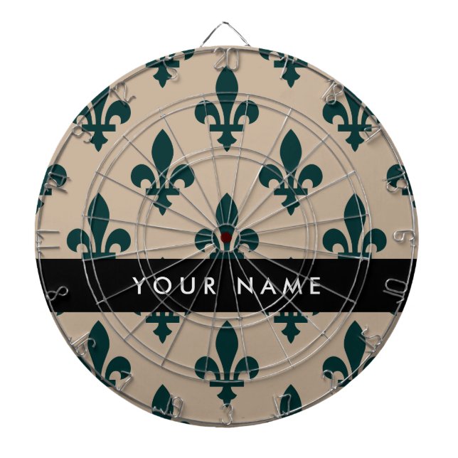 Tabla Dardos Fleur de Lis, Green on Beige, Royal, Your Name (Frente)
