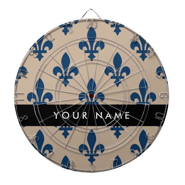 Tabla Dardos Fleur de Lis, Navy Blue on Beige, Royal, Your Name (Frente)