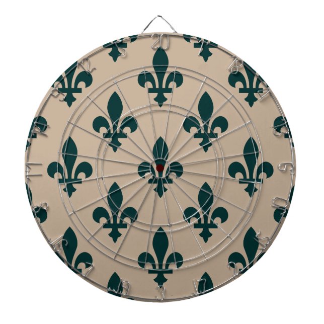 Tabla Dardos Fleur de Lis Pattern, Real Verde Francês em Creme (Frente)