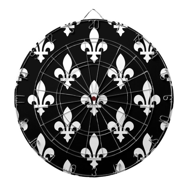 Tabla Dardos Fleur de Lis Pattern, Royal French, branco a preto (Frente)