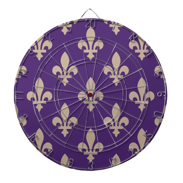 Tabla Dardos Fleur de Lis Pattern, Royal French Cream on Purple (Frente)