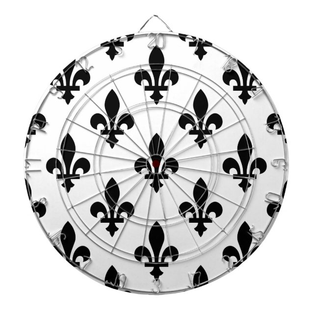 Tabla Dardos Fleur de Lis Pattern, Royal French, preto em branc (Frente)