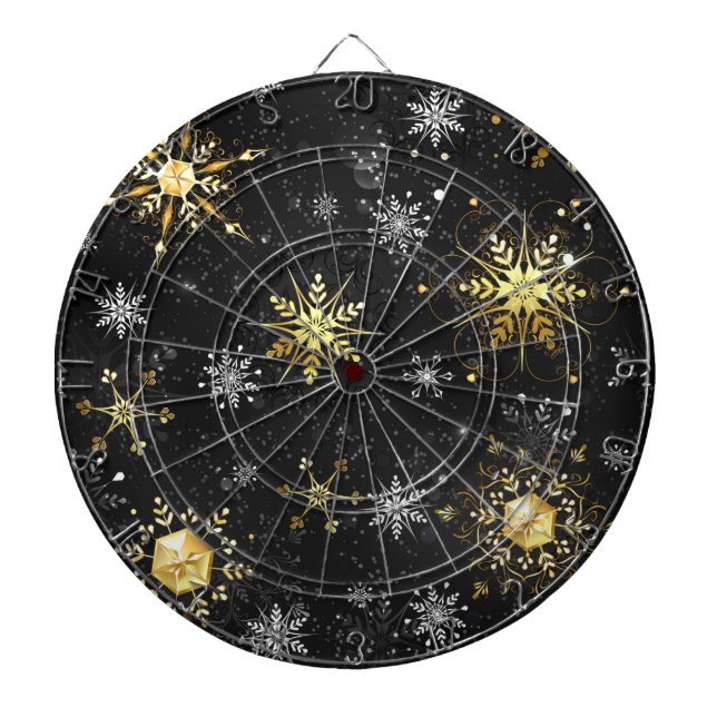 Tabla Dardos Flocos de neve do Ouro Xmas em preto (Frente)