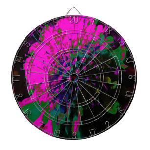 Tabla Dardos Flor Abstrata Retro Cor-de-Rosa e Preta Trippy
