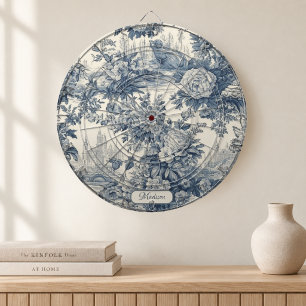 Tabla Dardos Flor chic vintage monograma azul toile de jouy