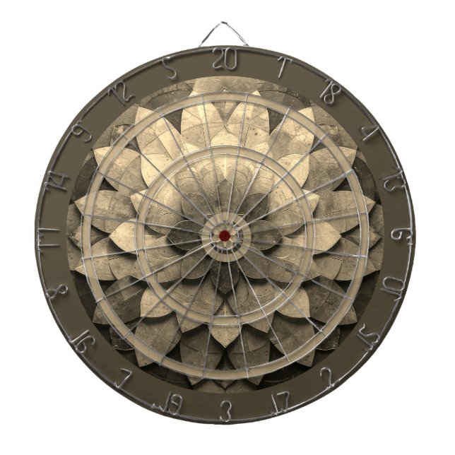 Tabla Dardos Flor Texturizada com Mandala, Ouro antigo (Frente)