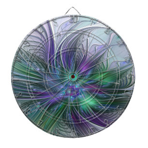 Tabla Dardos Flor Verde Roxo Moderna Abstrato de Arte Fractal