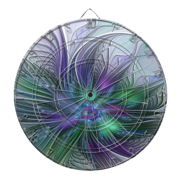 Tabla Dardos Flor Verde Roxo Moderna Abstrato de Arte Fractal (Frente)