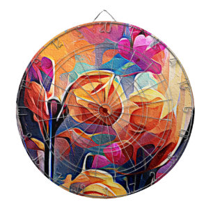 Tabla Dardos Floral Abstrato Art Laranja Vermelho Azul Flores