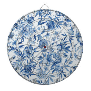 Tabla Dardos Floral Botânico Aquarela Chinoiserie Azul