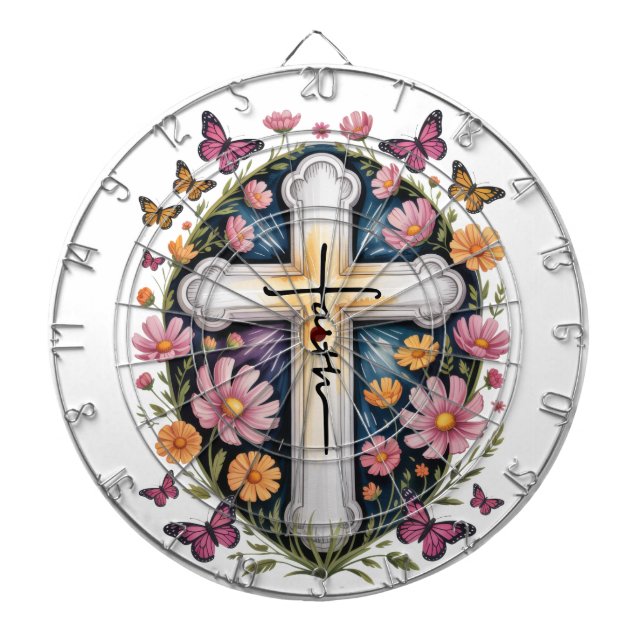 Tabla Dardos Floral Faith Cross (Frente)