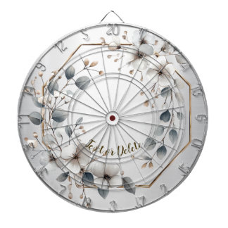 Tabla Dardos Flores brancas de aquarela Ouro Frame Silver Teal