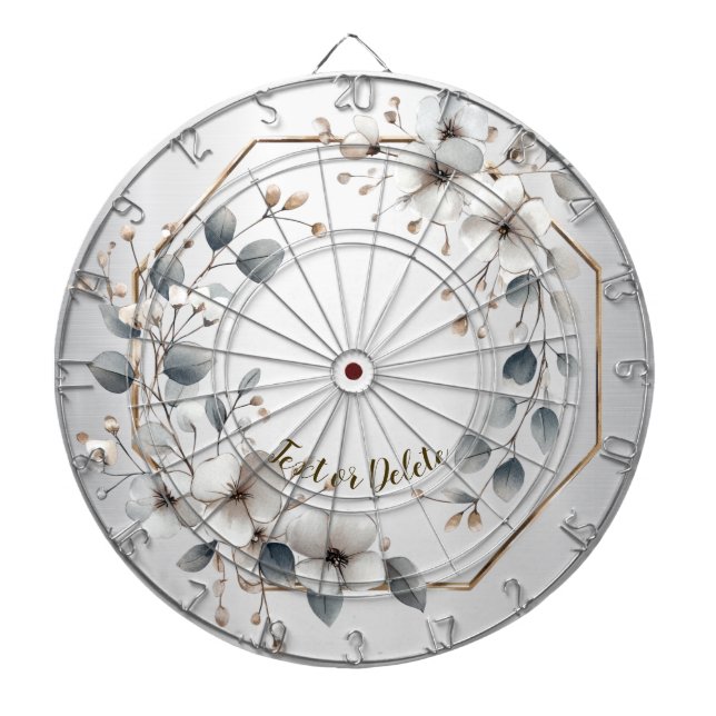 Tabla Dardos Flores brancas de aquarela Ouro Frame Silver Teal (Frente)