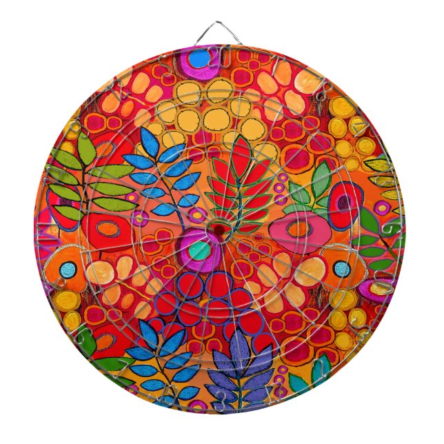 Tabla Dardos Flores de Jardim Ensolarado - Vermelho Amarelo Lar (Frente)