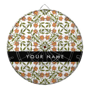 Tabla Dardos Flores Laranja, Padrão Floral, Boho, Seu Nome