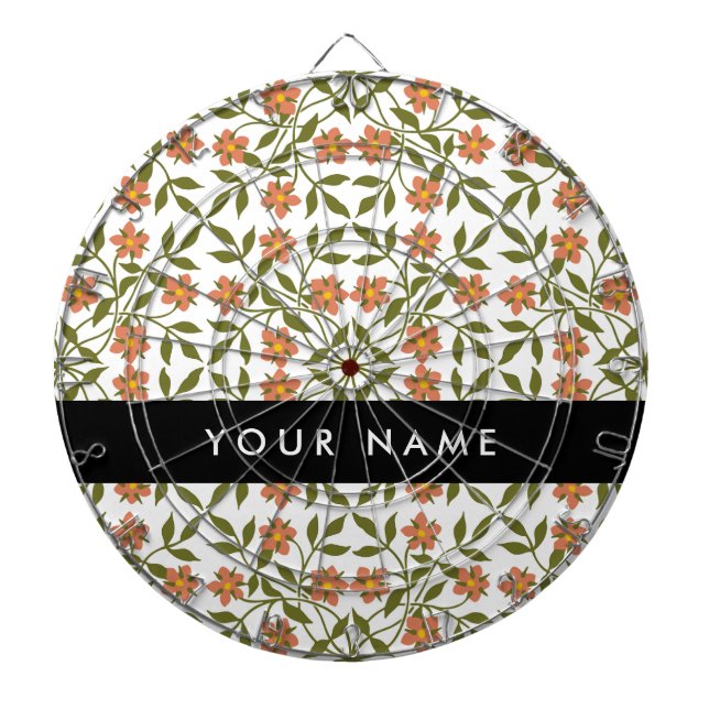 Tabla Dardos Flores Laranja, Padrão Floral, Boho, Seu Nome (Frente)