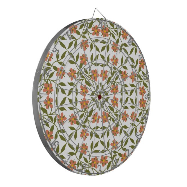 Tabla Dardos Flores Laranja, Padrão Floral, Verde, Boho (Frente Esquerda)
