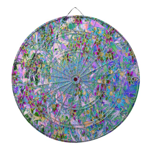 Tabla Dardos Flores Silvestres Retro Roxo, Verde e Azul sobre R (Frente)