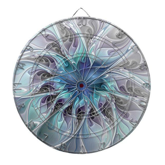 Tabla Dardos Florescer Flor Fractal Moderna Abstrata Com Azul (Frente)
